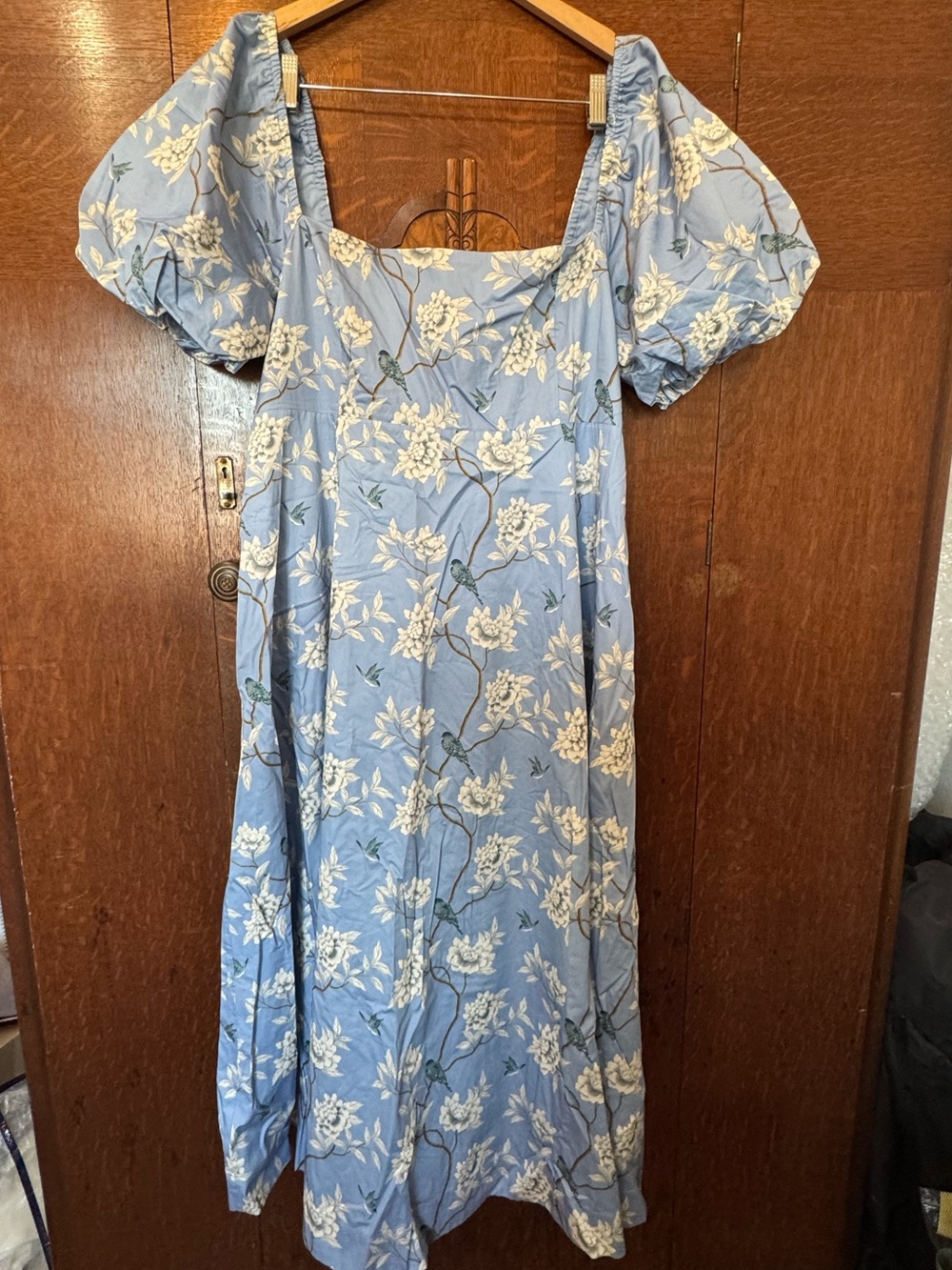 Hill House Blue Floral Maxi Dress with Puff Sleeves
